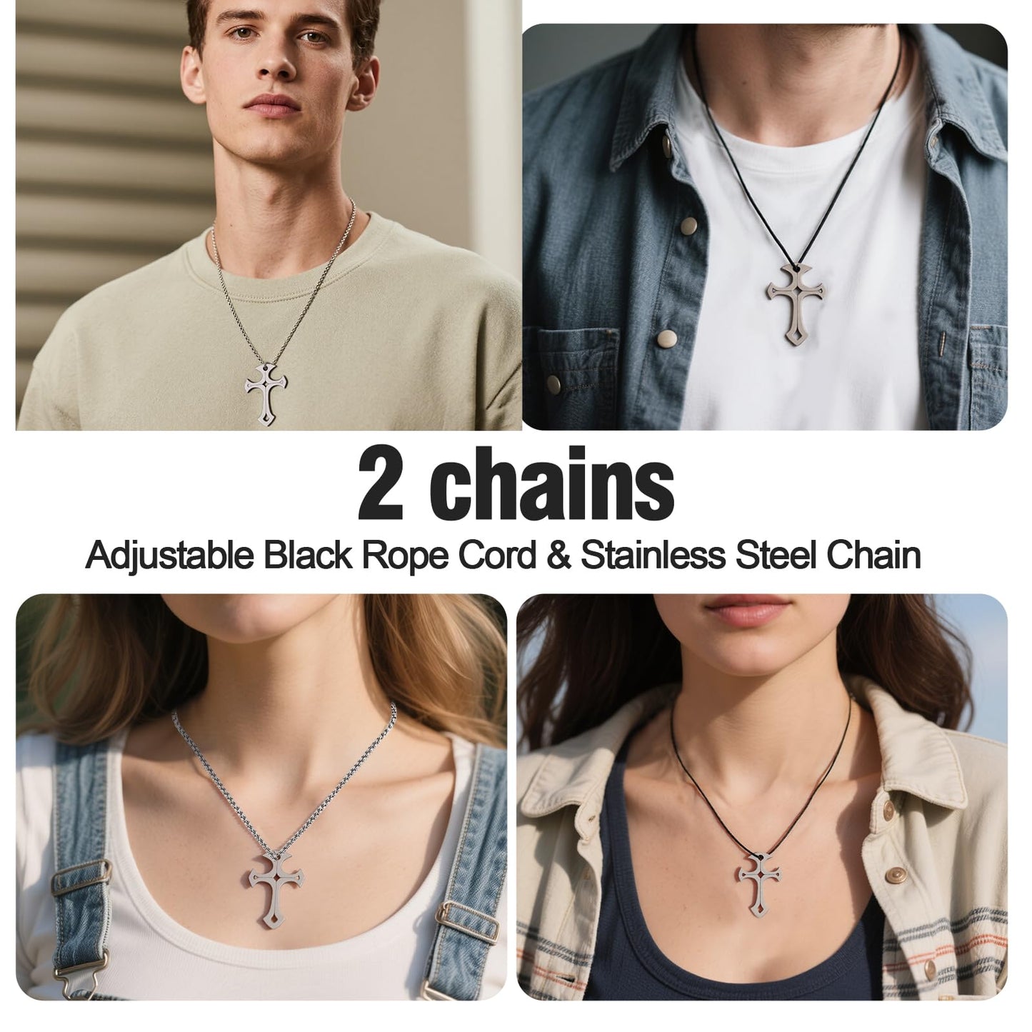 Bascsomy Self Defense Cross Necklace For Men Women 2 PCS Chains EDC Multi-Tool Titanium Alloy