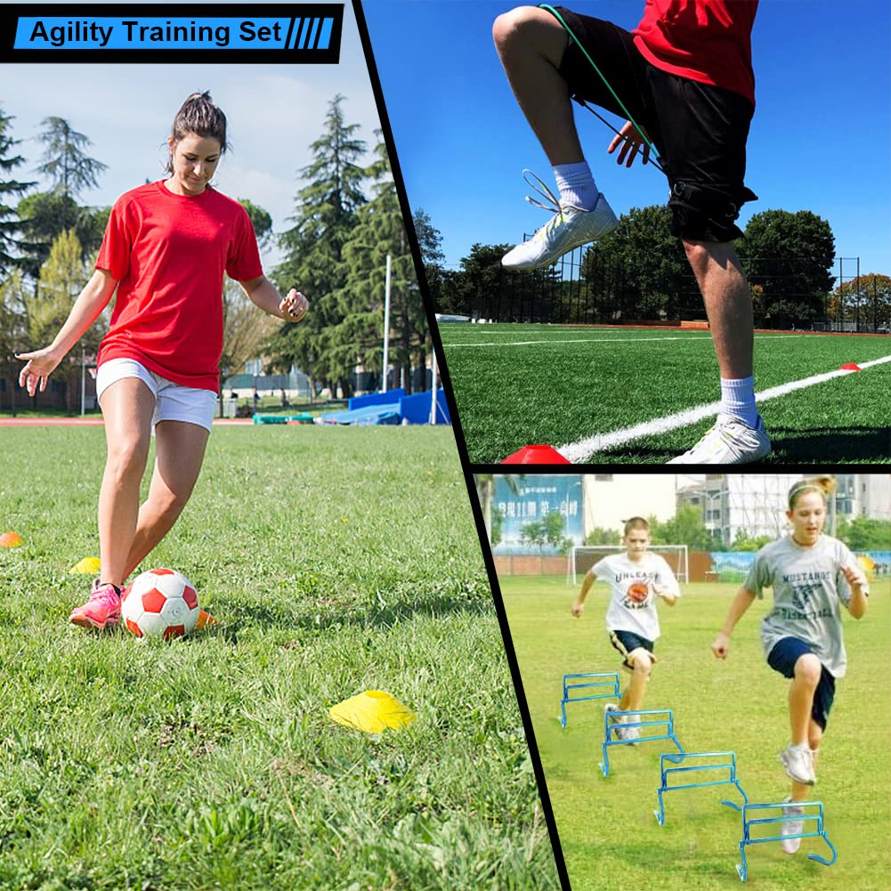 HOTOOLME Speed Agility Training Equipment Set - Includes Agility Ladder, Running Parachute, 8 Resistance Bands,20 Cones, 4 Hurdles, Jump Rope for Training Football, Soccer, Basketball Athletes