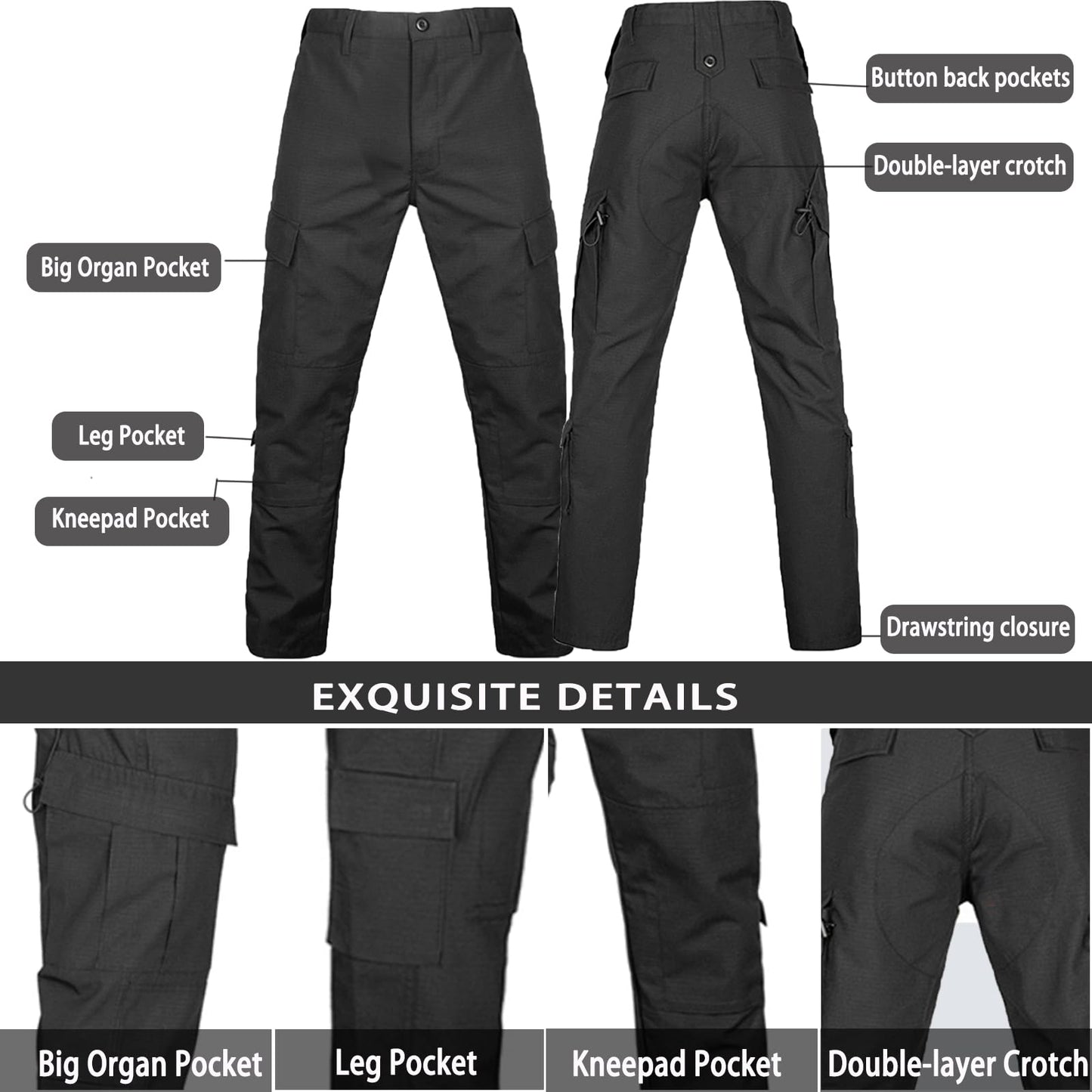 ACU Tactical Military Uniform Set Camo Combat Jacket Pants Suit Outdoor Hunting Paintball Airsoft Apparel for Men Black M