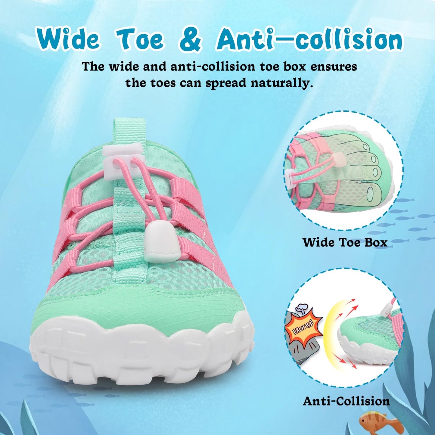 LeIsfIt Kids Water Shoes Boys Girls Wide Barefoot Swim Shoes Quick Dry Aqua Socks with Non-Slip Sole for Beach Pool Surf Hiking Green 2 Big Kid