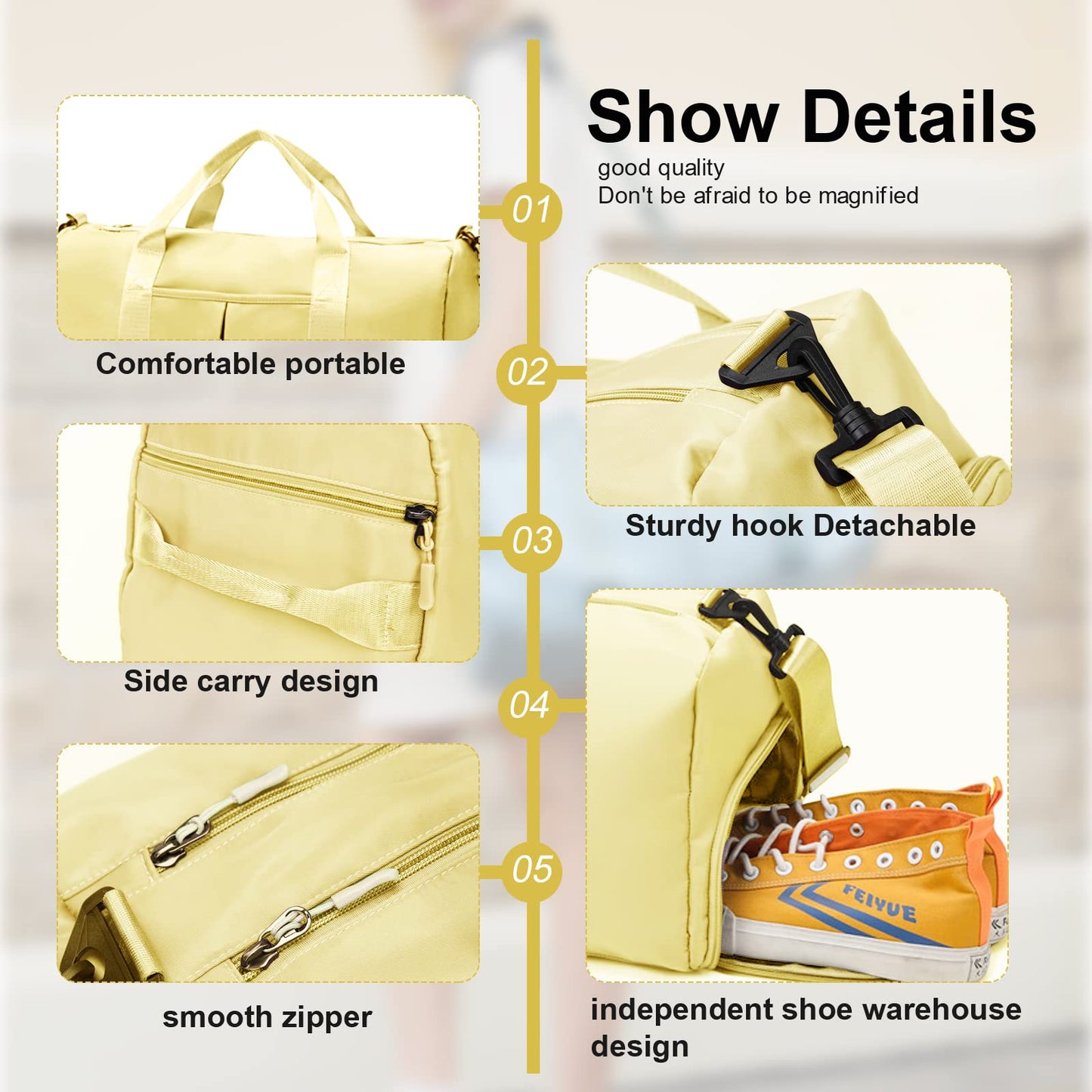 ZGWJ Sports Gym Bag with Wet Pocket & Shoes Compartment, Waterproof Shoulder Weekender Bag for Women and Men Swim Sports Travel Gym Bag Lightweight and easy Carry on Grey