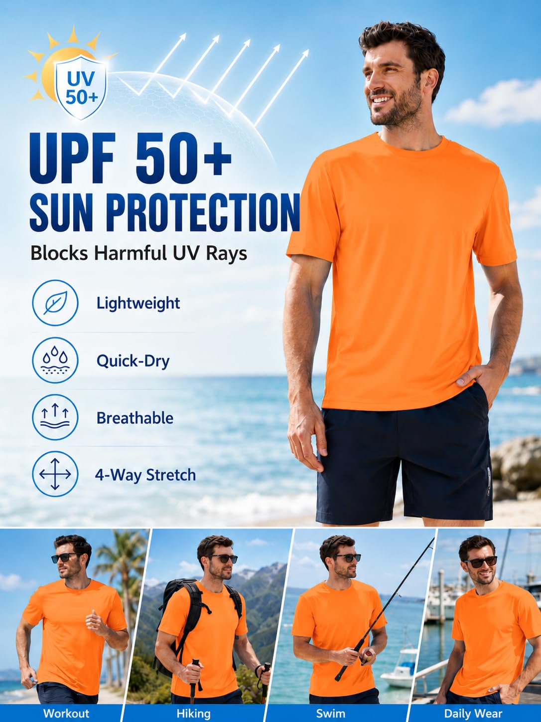 ZITY T-Shirts for Man Pack Short Sleeve UPF 50 Uv Blocking Fishing Athletic Shirt Fast Dry Breathable Swim Shirt for Beach Water Shirts for Men M