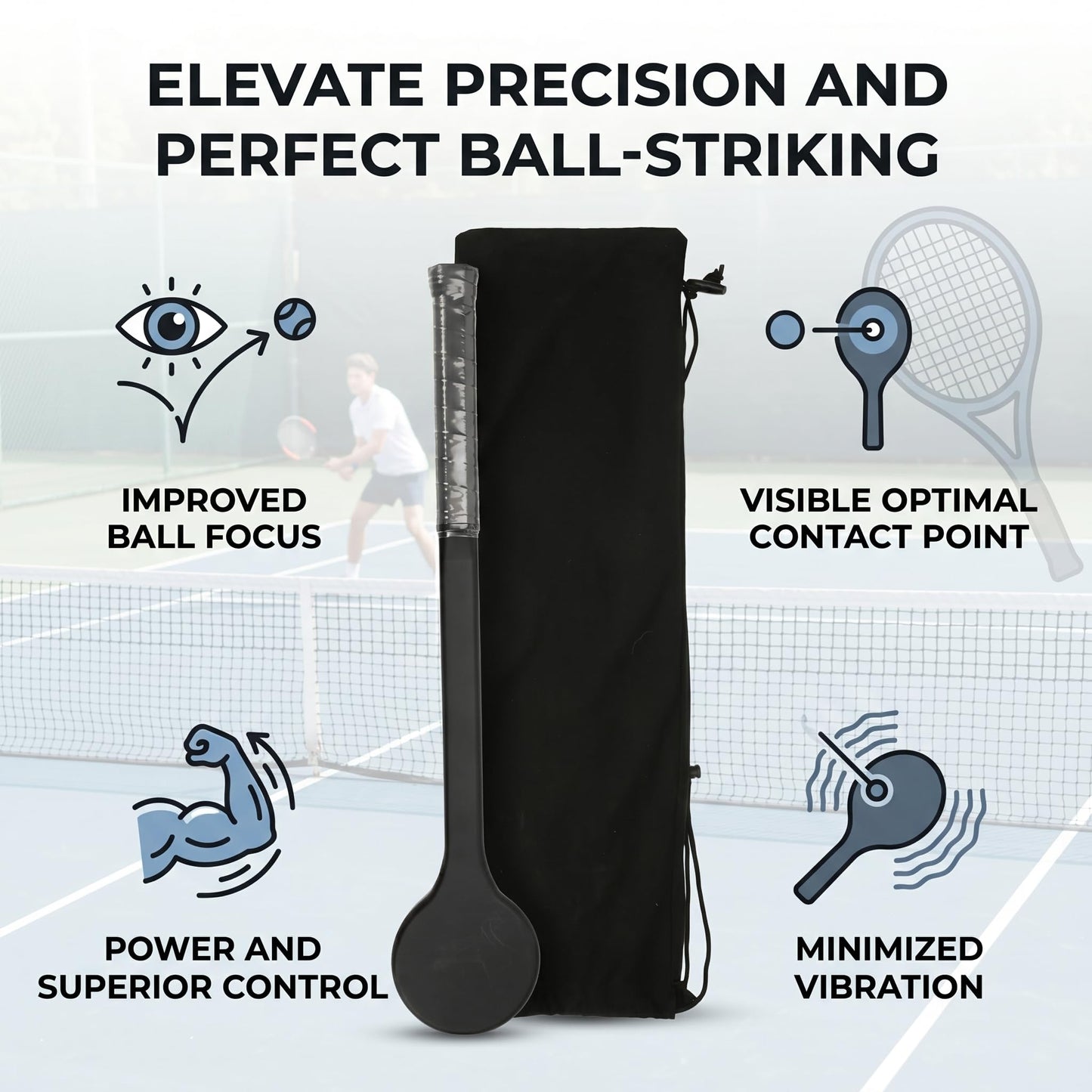 Tennis Racket Carbon Fiber Practice Tennis Pointer for Sweet Spot Training Improve Swing Accuracy and Prevent Tennis Elbow