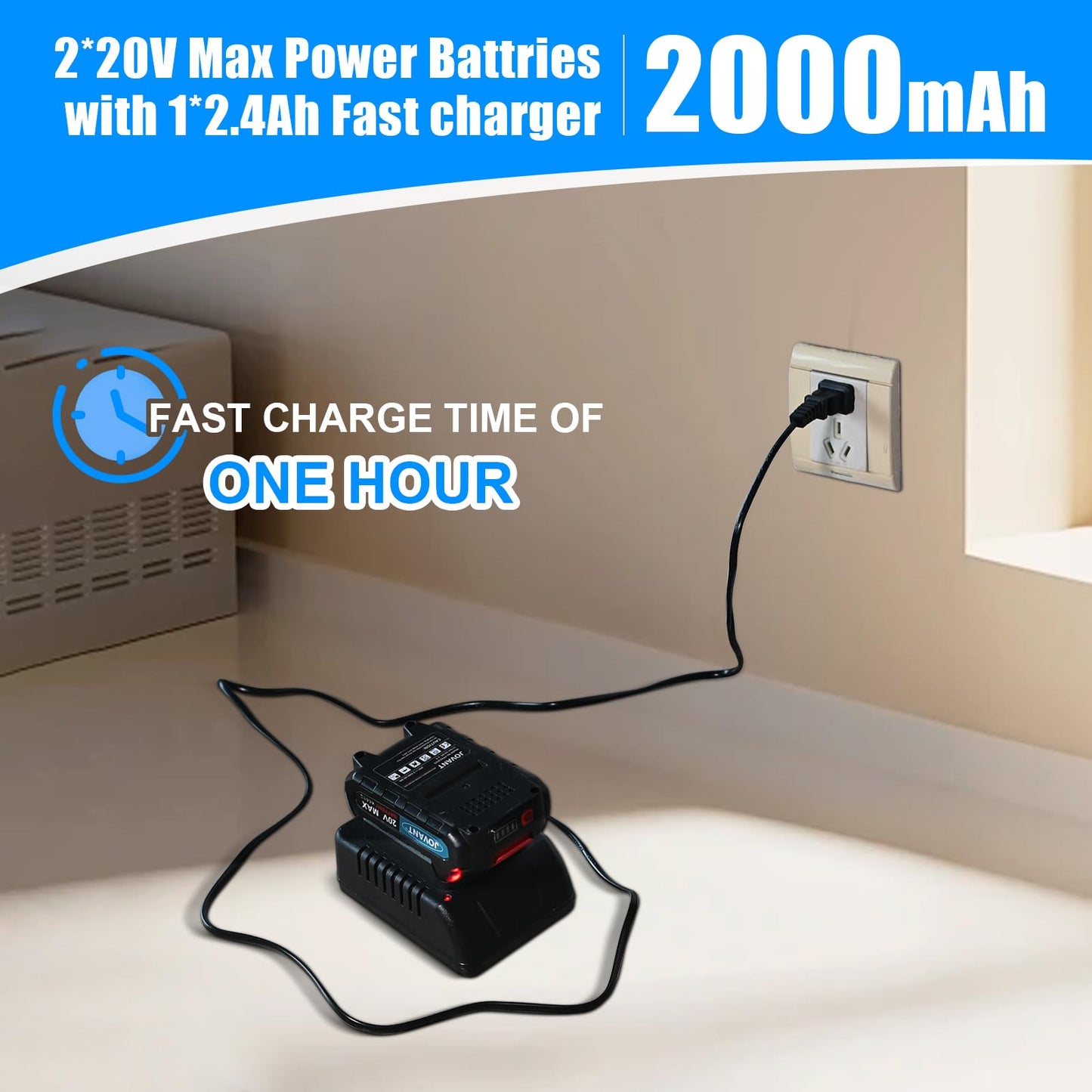 20V Max Cordless Hammer Drill, 1/2" Keyless All Metal Chuck Brushless Impact Drill, Compact Driver Drills for Metal, Wood, Thick Concrete -JOVANT (2 Batteries)