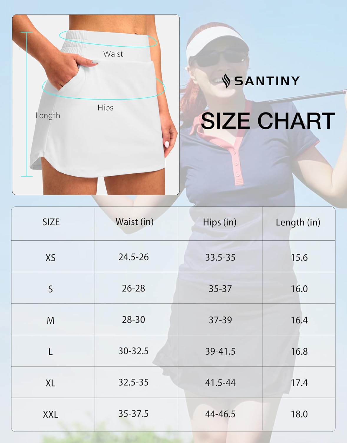 SANTINY Women's Golf Skirts - High-Waisted Stretchy Athletic Skorts with 4 Pockets | Casual Summer Wear