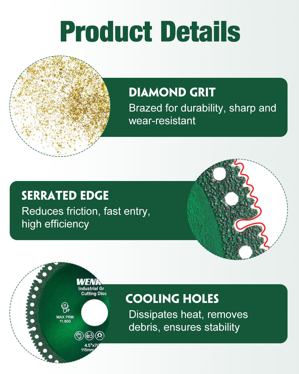 WENORA 2 Pcs Indestructible Disc for Grinder, Cutting Discs 4 1/2" for 7/8" Angle Grinder, Indestructible Disk Diamond Saw Blades for Ceramic PVC Pipe Glass Wood Tile