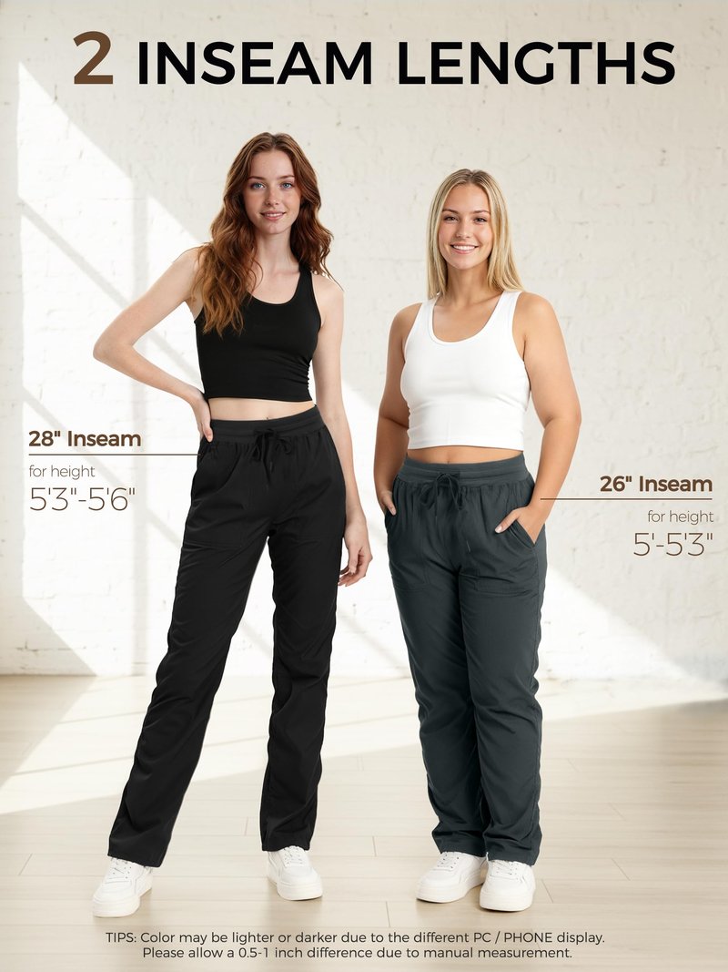Prettyleaf Petite Women's 26" Inseam Dance Studio Pants Lightweight Travel Athletic Pocket Joggers, Black, Small