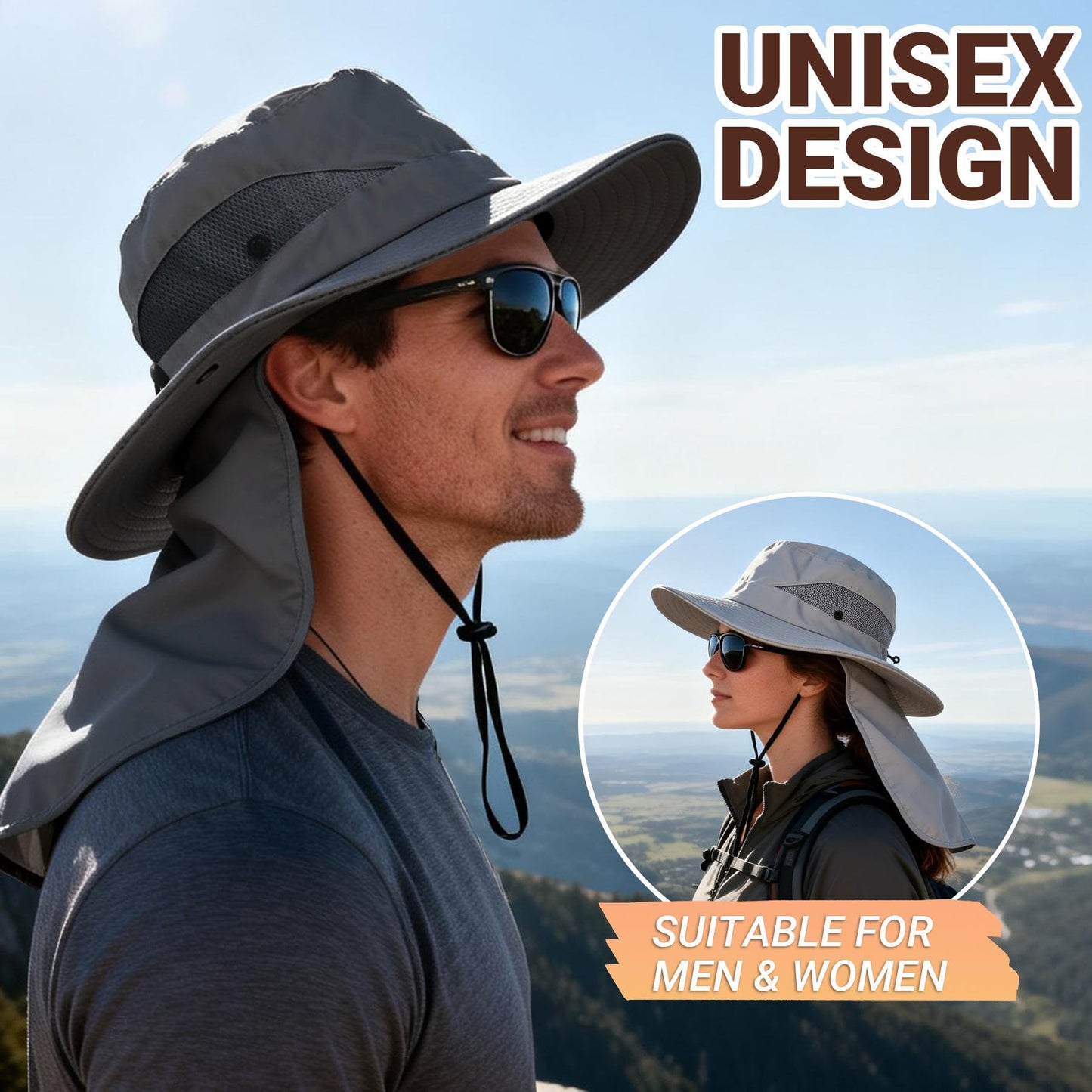 PFFY Sun Bucket Hats for Men Women Fishing Hat with Neck Flap Lightgrey
