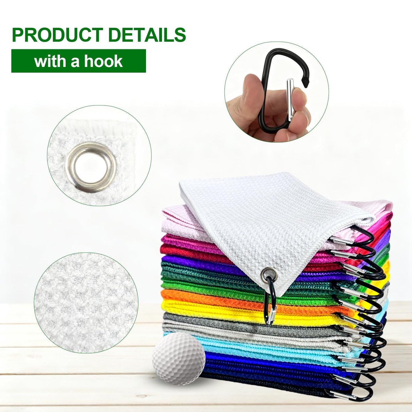 YOUKE OLA 60 Pack Golf Towels(16" X 16") with Carabiner Clip, Microfiber Waffle Pattern Towels for Golf Bags, Club, Yoga, Fitness (Colorful)