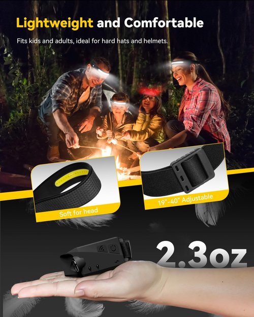 CANKROO Headlamps Rechargeable with Red Light 2 Pack, Wide Beam Running LED Head Lamp for Adults, Headlights for Head with Motion Sensor, Hard Hat Light for Running, Camping, Hiking, Hunting, Fishing