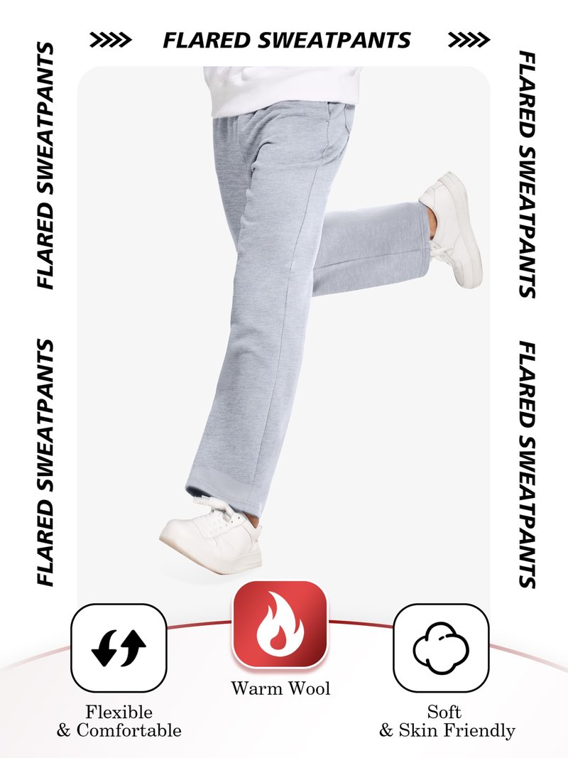 PINSPARK Flare Sweatpants for Men Fleece Lined Pants Elastic Drawstring Cargo Pants Loose Fit Casual Pants with Pockets L Blue Purple