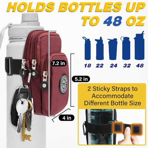 Bottle Pouch Gym Water Caddy with Phone Holder, Water Bottle Sleeve Bag with Pocket for Cards, Keys, Wallet, Gym Bottle Accessories for Men Women