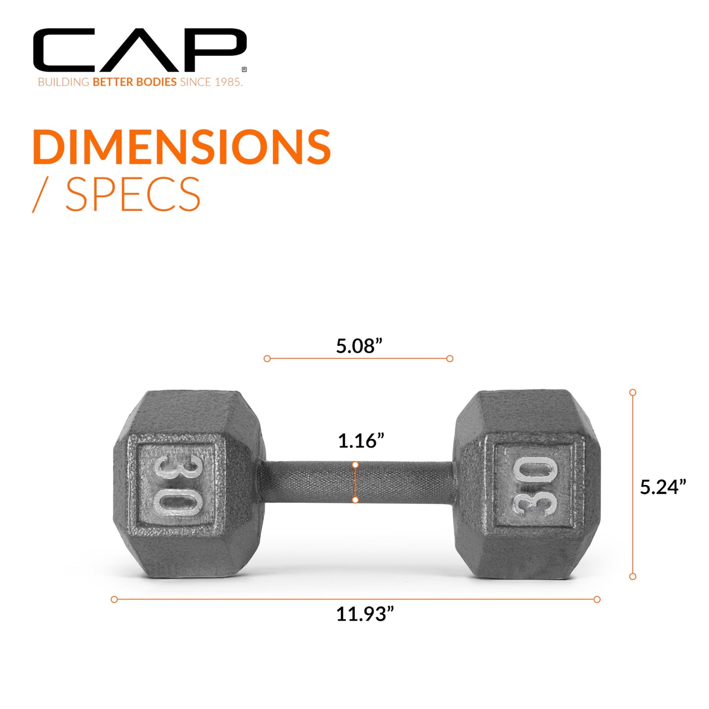CAP Barbell Cast Iron Hex Dumbbell, Single, 30 lb