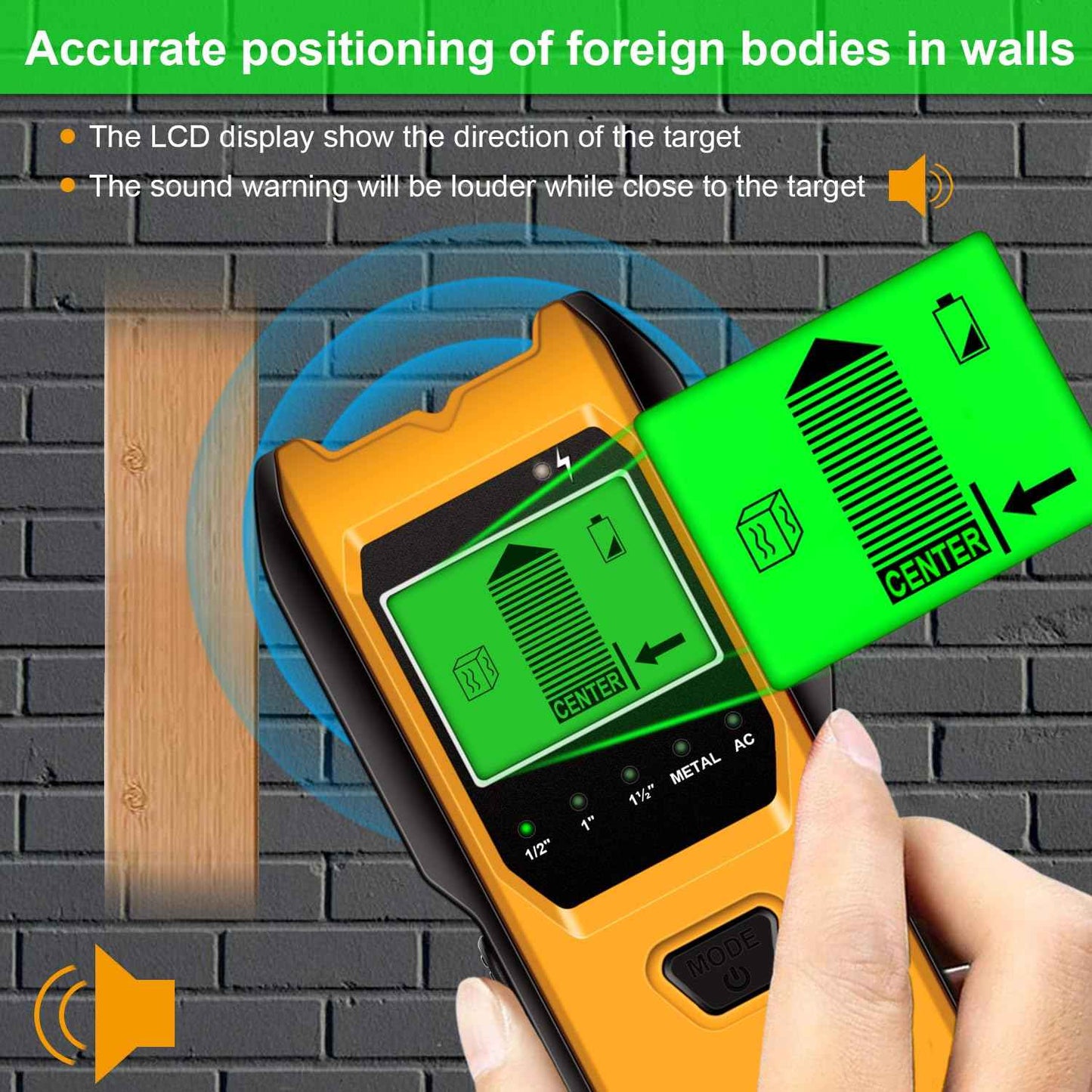 Stud Finder Wall Scanner, 5 in 1 Multifunction Stud Locator with Upgraded Smart Sensor, HD LCD Display and Audio Alarm for The Center & Edge of Metal, Studs, AC Wire, and Pipe Detection (Canary)