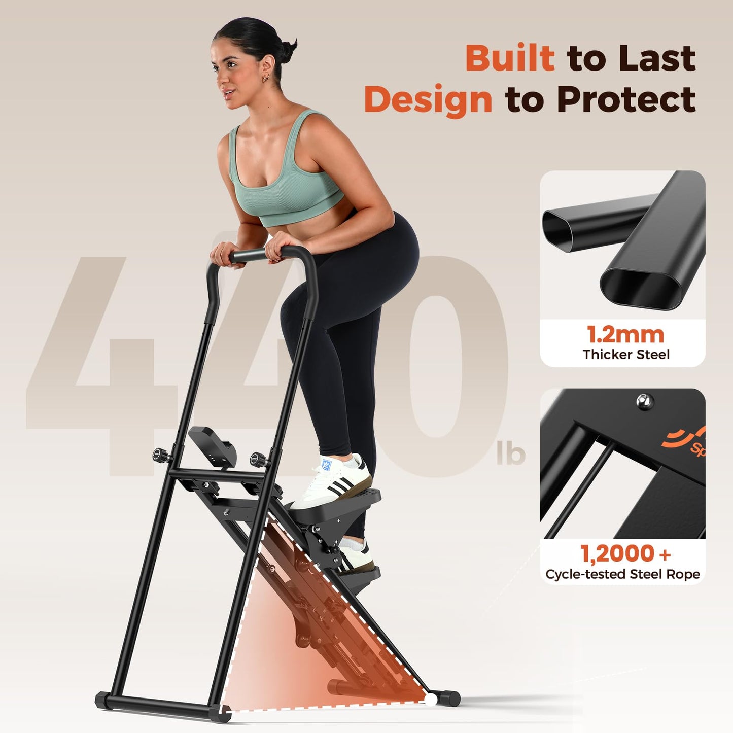 Sportneer Foldable Stair Stepper for Home Gym, Adjustable Resistance, Vertical Climber with Handlebar, Extended Step Range for Full-Body Workouts with 440lbs Weight Capacity Dark Black