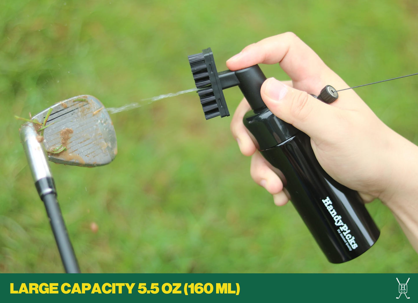 Handy Picks Golf Club Cleaner with Water, Spray Water Bottle Holds 5.5 OZ Water with Heavy Duty Metal Retractable Magnetic Clip, Waffle Microfiber Golf Towel, Ideal Golf Water Brush Combo Kit Black