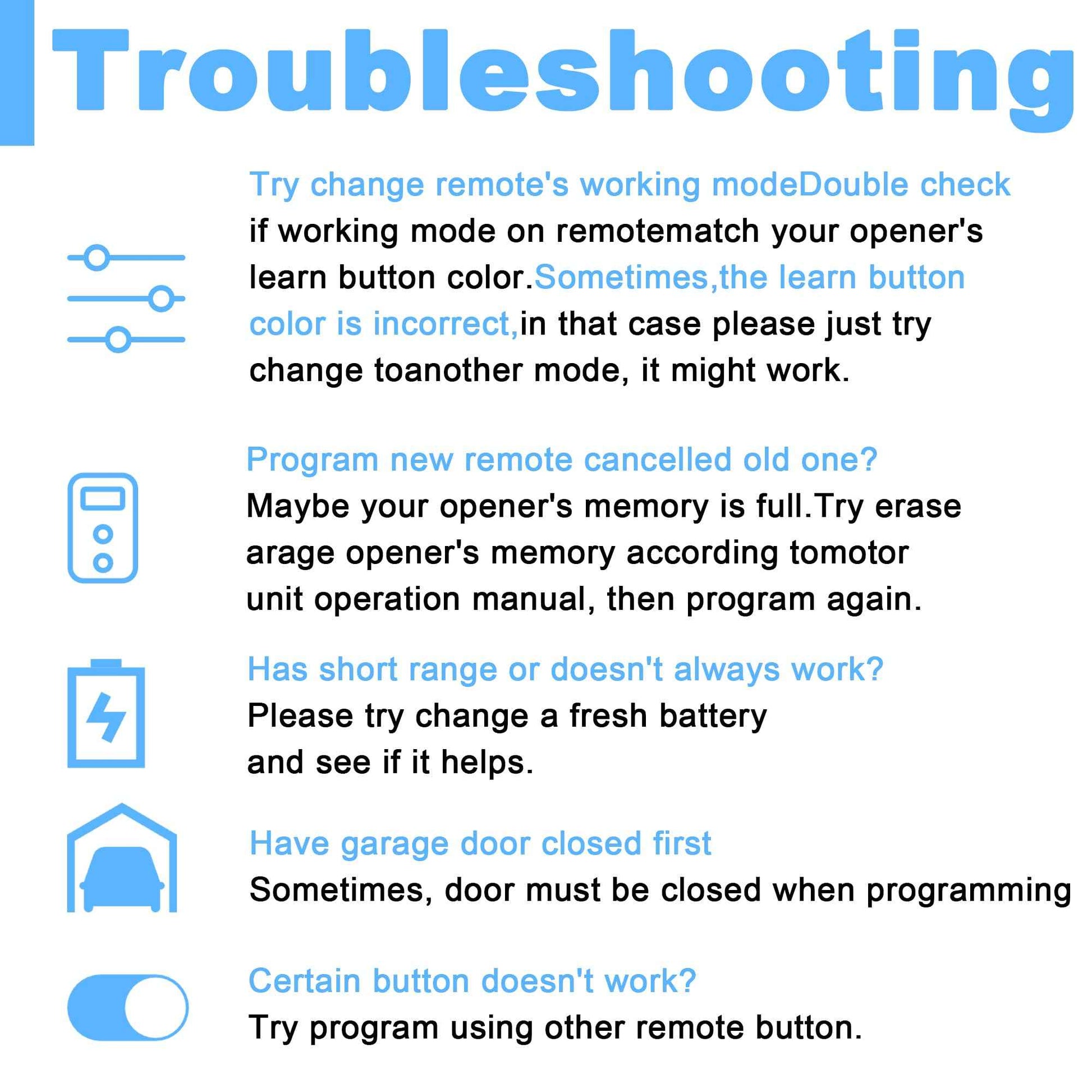 2 Garage Door Opener Remote, for LiftMaster Chamberlain Craftsman Garage Door Opener Remote 371LM 373L 971LM 973LM 893LM 893Max 891LM, Purple Red Orange Green Yellow Learn Button Garage Door Remote