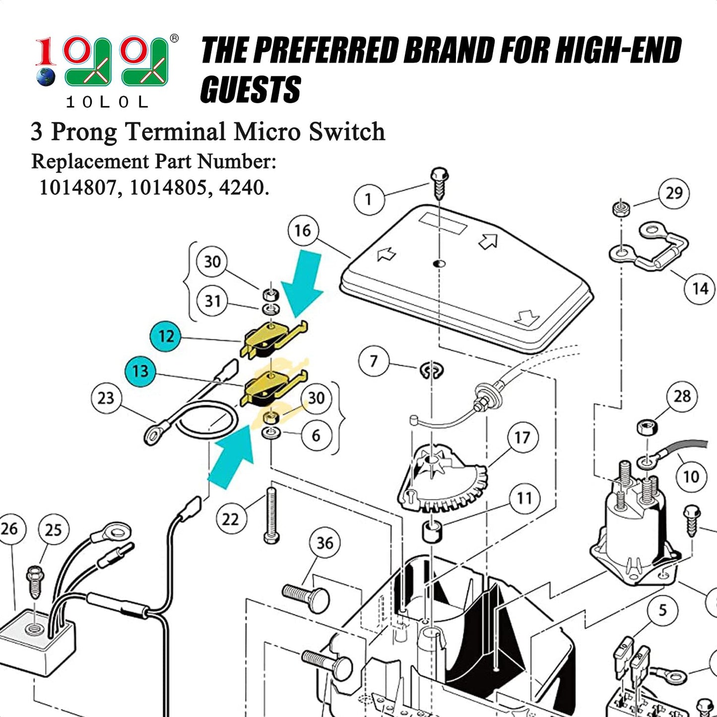 10L0L Speed Micro Switch 3 Prong Terminal for Golf Cart Club Car DS Precedent (1982-up) & Tempo (2018-up) Replacement Part 1014807 1014805 4240