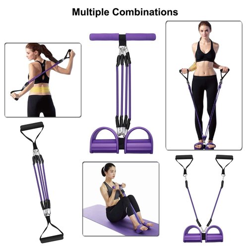 Foot Pedal Resistance Band, 4-Tube Elastic Puller Rope, Sit-up Equipment, Yoga Strap Bodybuilding Expander, Exercise Bands, Fitness Equipment for Abdomen, Waist, Arm, Leg Stretching Slimming Training