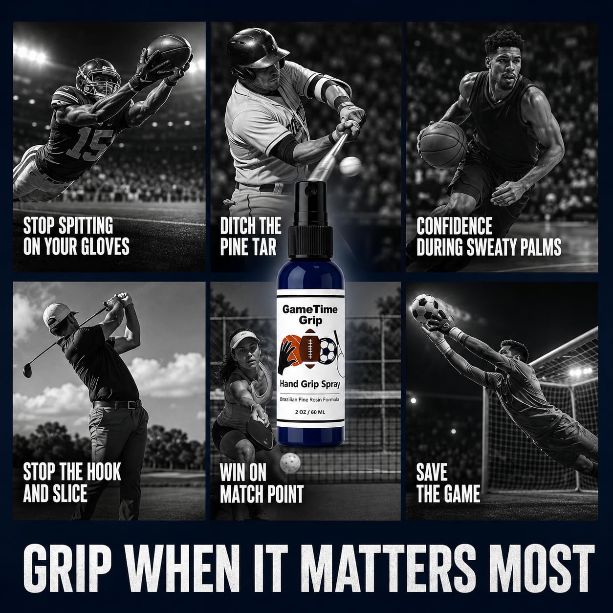 Sports Athlete Hand Grip Spray - Improved Performance, Maximize Control, and Enhance Grip - for Athletes: Pickleball, Football, Tennis, Basketball, Baseball, Golf, Pole Dancing - Natural Rosin-Based Solution