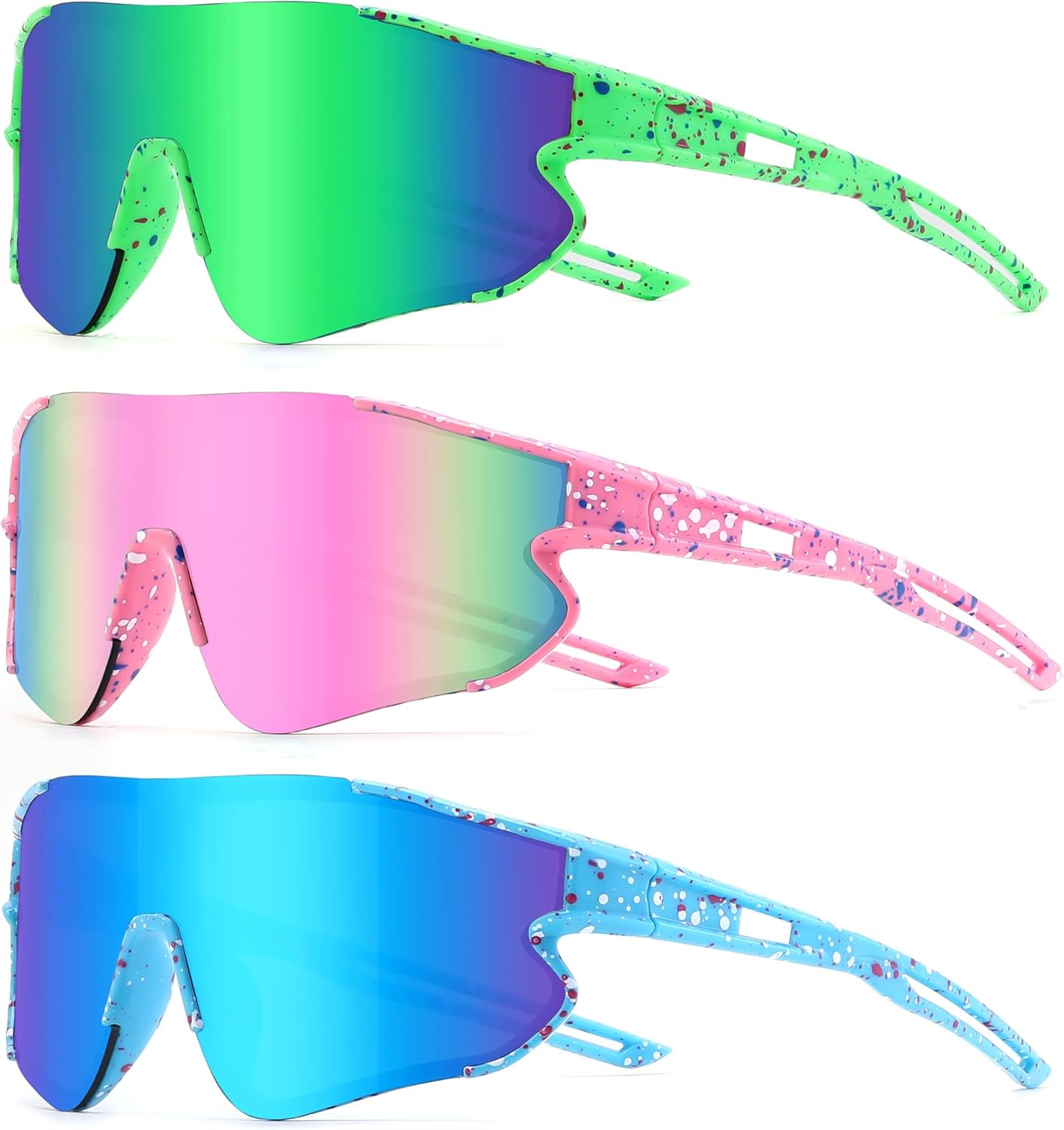 YuJian Kids Sunglasses - UV Protection Baseball & Softball Eyewear for Boys & Girls | 3-Pack