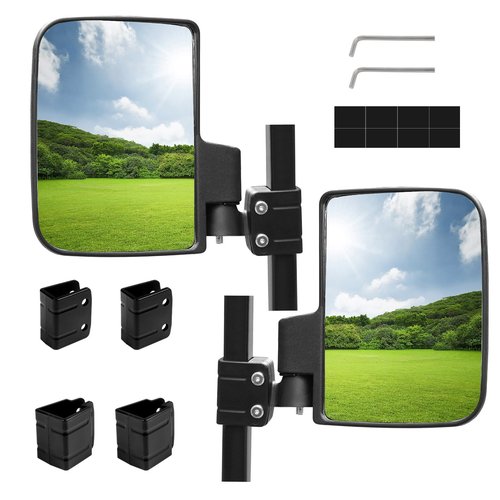 Golf Cart Side Mirrors, No Drilling for EZGO Club Car Yamaha Golf Cart and Others, Fit 3/4, 1.0 and 1 1/4-inch Square Strut, Folding Side Rear View Mirrors Adjustable 180 Degree HD Glass