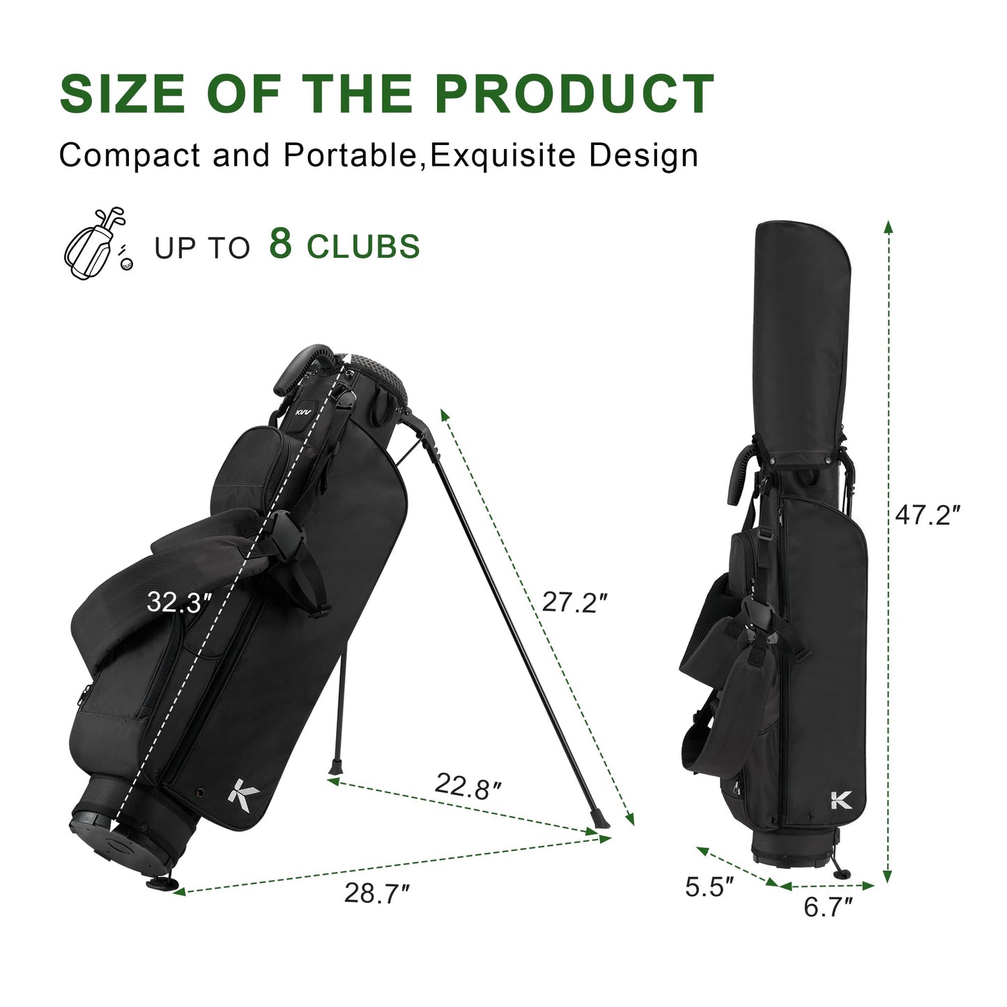 KVV Lightweight Pitch and Putt Golf Bag with Stand, Adjustable Dual Straps, Golf Stand Bag for Extra Storage in a Smaller Size(Black)