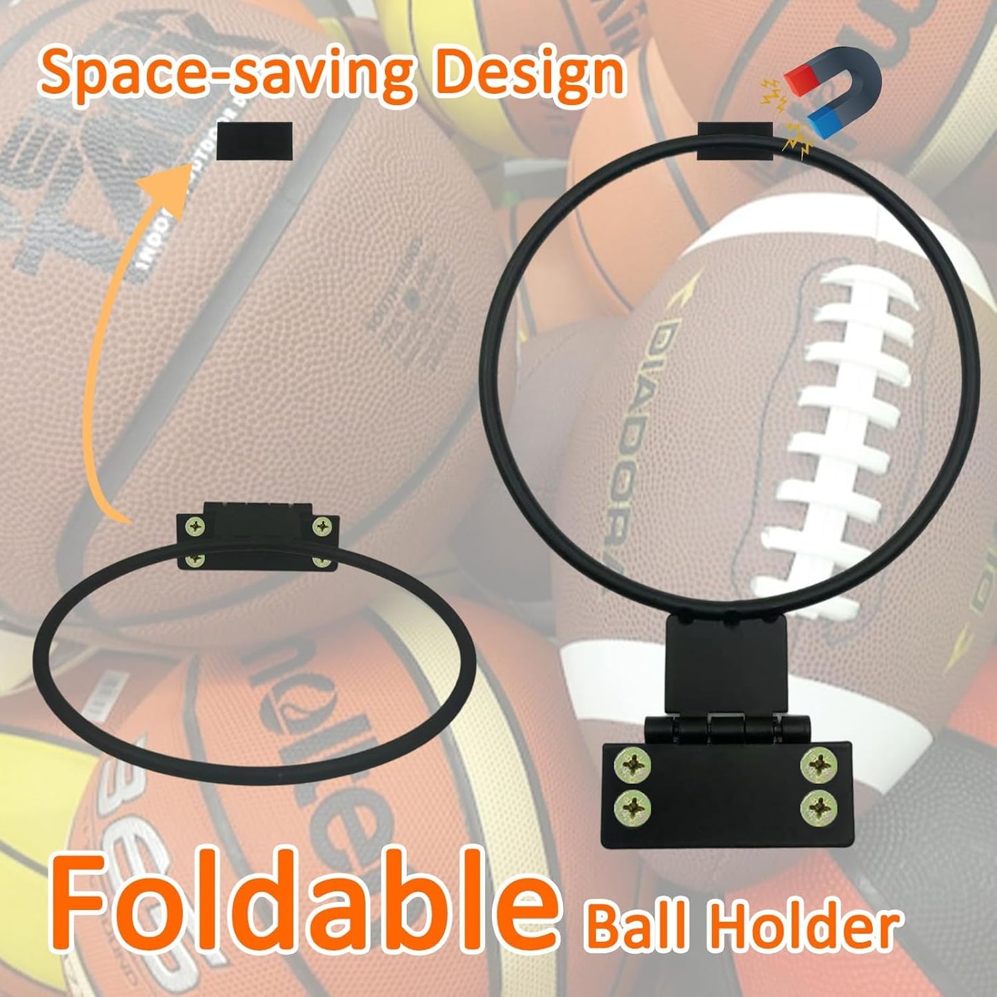 Skiennix Iron Wall Mounted Foldable Ball Holder - Heavy Duty Sports Ball Storage Rack | 2-Pack, Space Saving Design