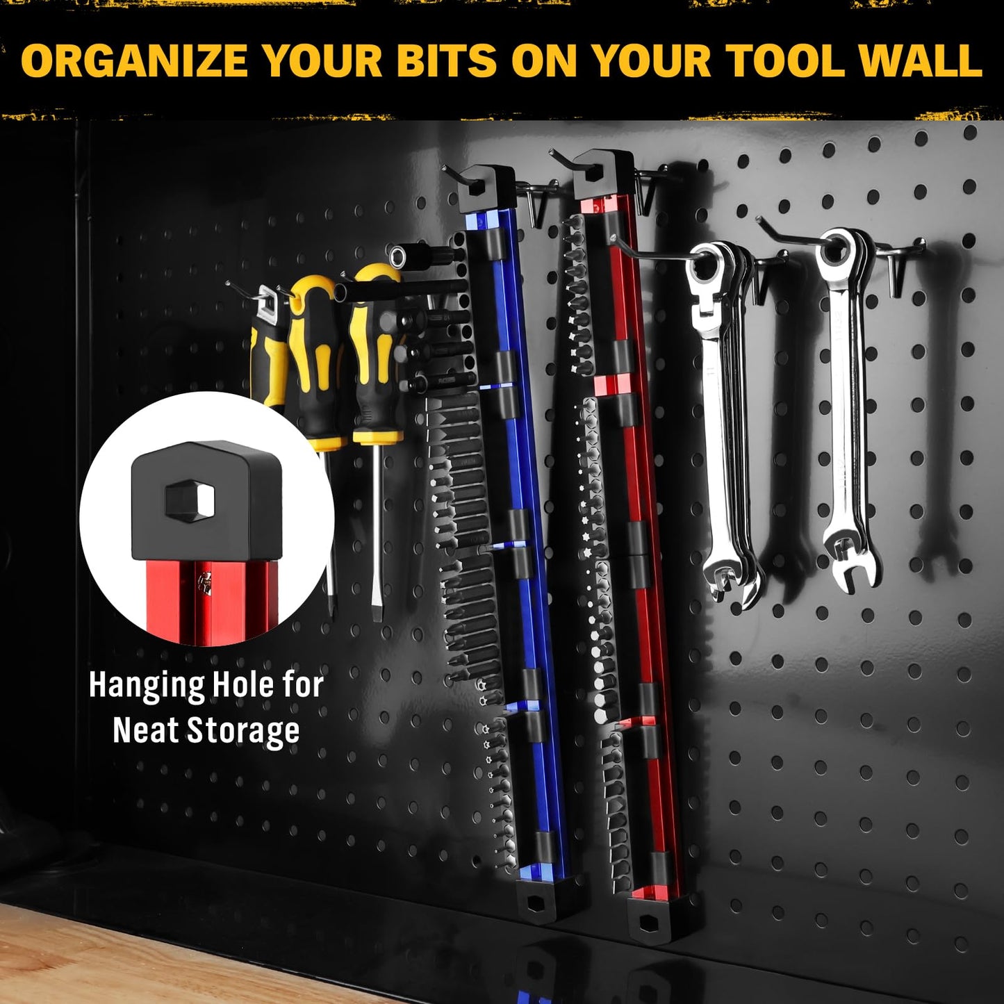 ELEAD 2PCS Magnetic Slidable Drill Bit Holder, 80 Holes Bit Storage with Strong Magnetic Rail, Screwdriver Drill Bit Organizer for Your Specialty(Bits Not Included)