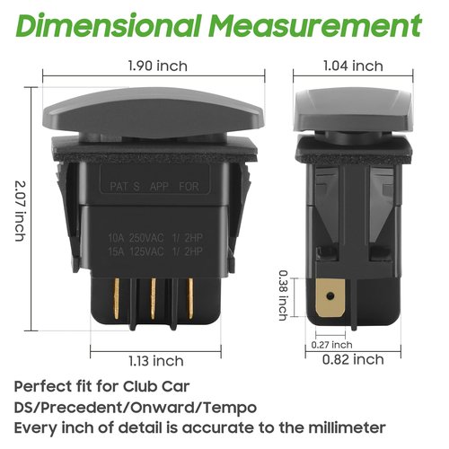 10L0L Golf Cart Forward Reverse Switch Compatible with Club Car DS/Precedent(1996-up)/Onward/Tempo 48V Electric Golf Cart Models, FWD REV Rocker Switch Replaces OEM# 101856001 101856002