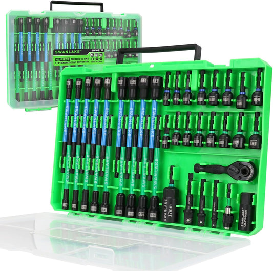 74-Piece Magnetic Nut Driver Set for Impact Drill - Metric & SAE, Universal Socket & Quick-Change Bit Extension