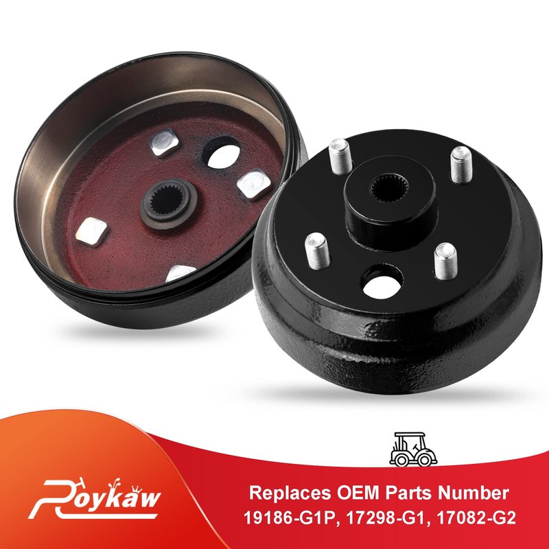 Roykaw Golf Cart Brake Drum Hub Assembly with Lug Nuts for EZGO 1982-up Electric & 1982-1993 2 Cycle Gas Models, Replaces OEM # 19186-G1P, 17298-G1, 17082-G2