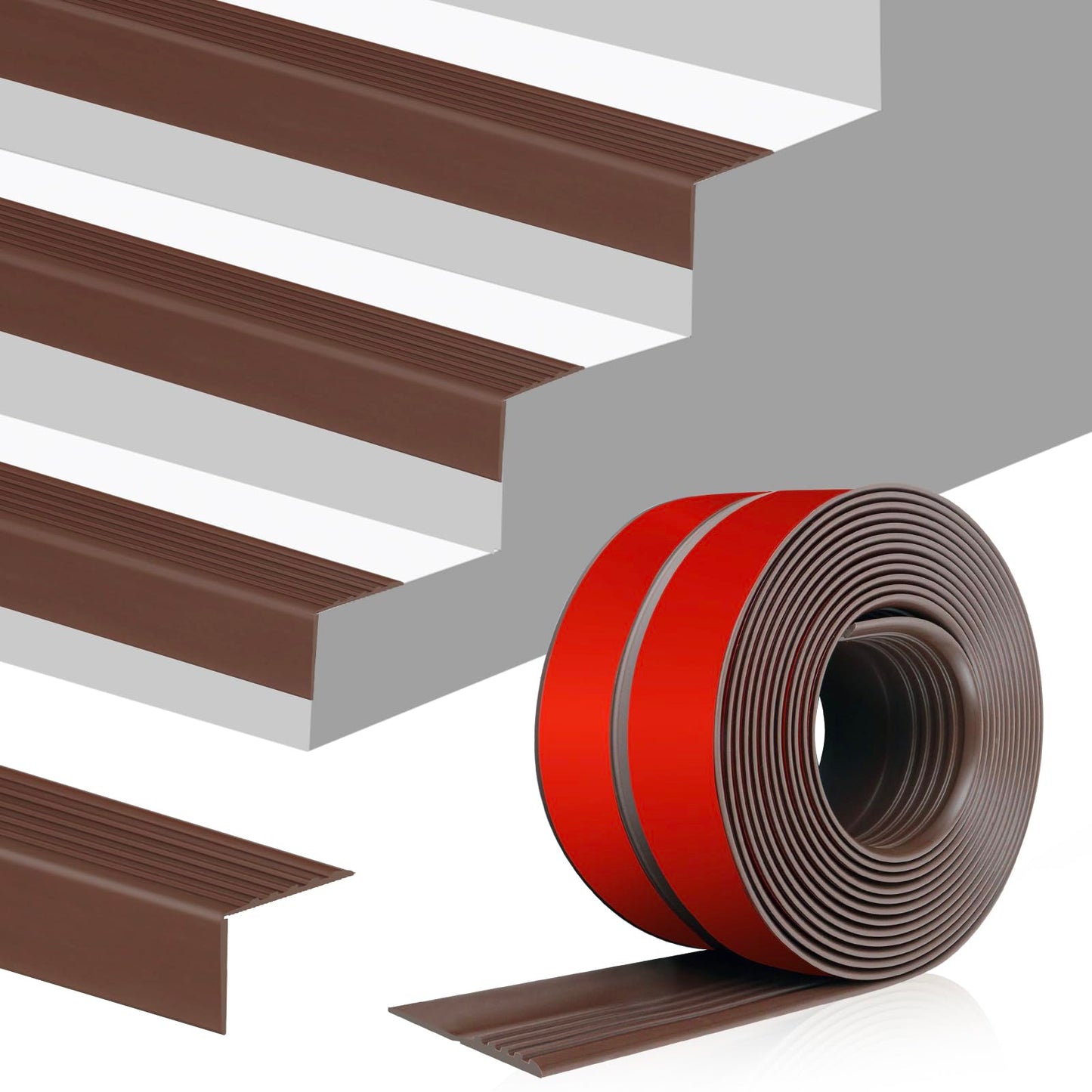 Stair Edge Trim Self Adhesive Vinyl Stair Nosing Molding Trim Non-Slip Rubber Nose Protector Peel and Stick Anti-Slip Edging for Indoor & Outdoor Use (Brown, 4 in x 3.3 Ft)