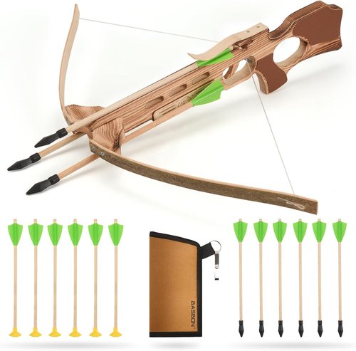 Crossbow Toy Set - Handmade Wooden Arrows & Quiver | Archery Prop for Kids' Costume Play, Green