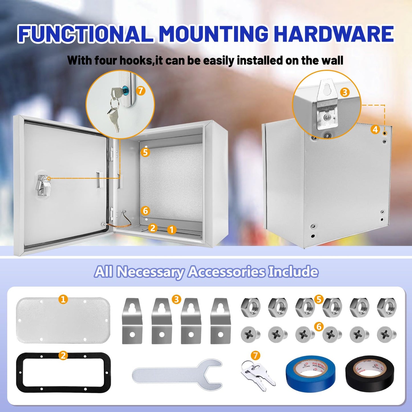 CXCESNS Outdoor Electrical Box 16 x 16 x 8”D NEMA 4X Enclosure Steel Box, Waterproof & Dustproof Outdoor/Indoor Lockable Electrical Junction Box, with Mounting Plate