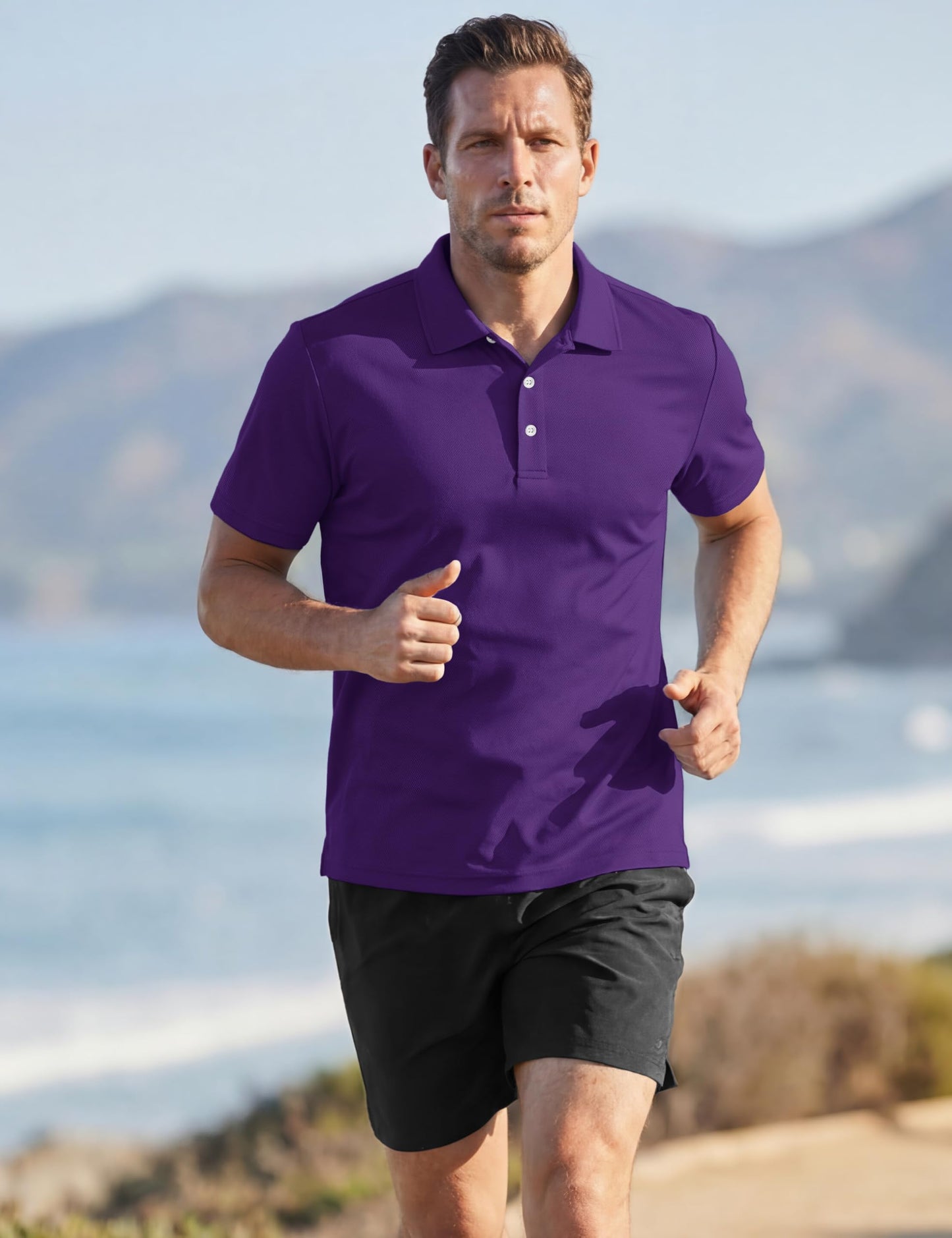 TACVASEN Mens Golf Shirt Dry Fit Mens Polo Shirts Short Sleeve Performance Golf Polos for Men with Collar Work Shirts Purple, 3XL