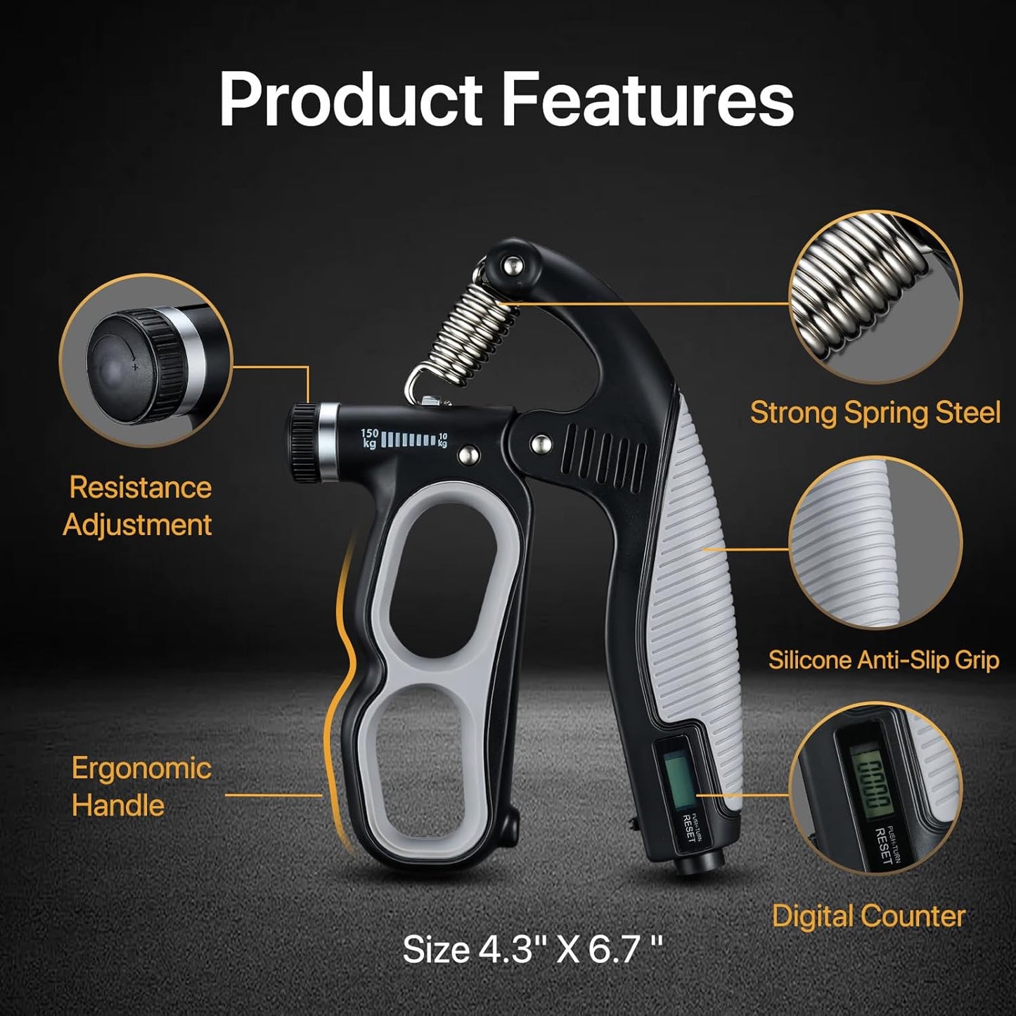 PowerGrip Adjustable Hand Grip Trainer - Heavy Duty Ergonomic Forearm Strengthener | 10-150kg Resistance