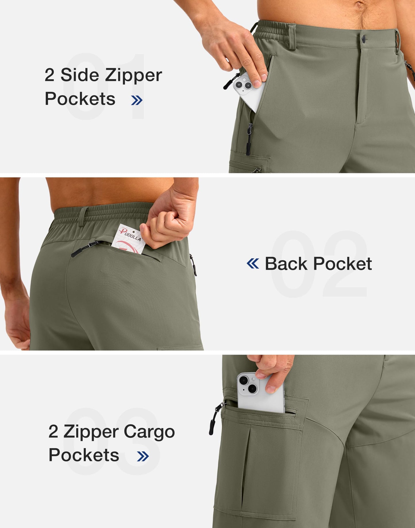 Pudolla Men's Hiking Shorts 11" Lightweight Cargo Work Shorts for Men Summer Travel Golf Casual Outdoor with 5 Pockets(Grey Sage 3X-Large)