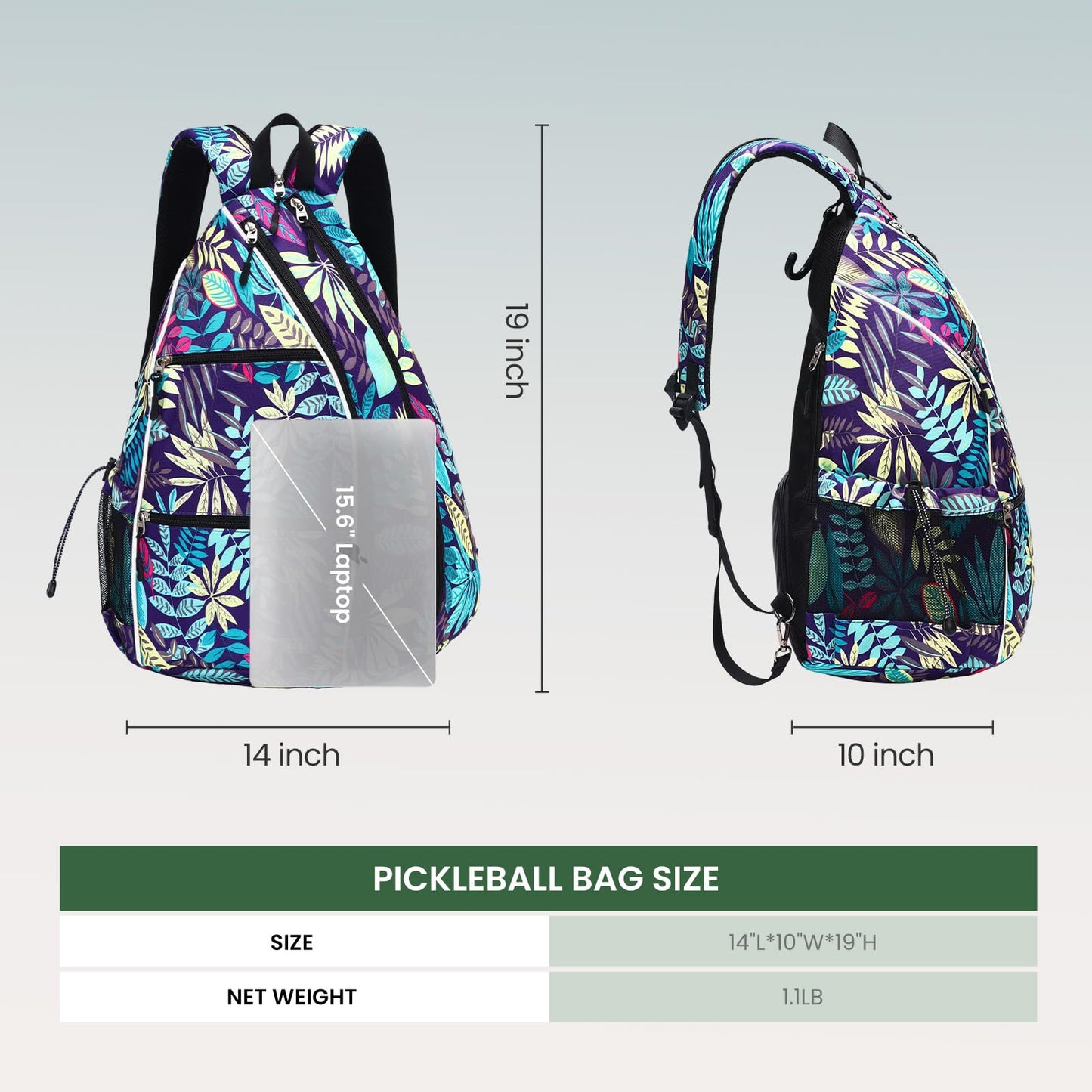 Sucipi Pickleball Bag - Men's -Women's Pickleball Backpack, Adjustable Sling Bag w/Fence Hook/Large Capacity/Safety Pocket-Purple Leaf