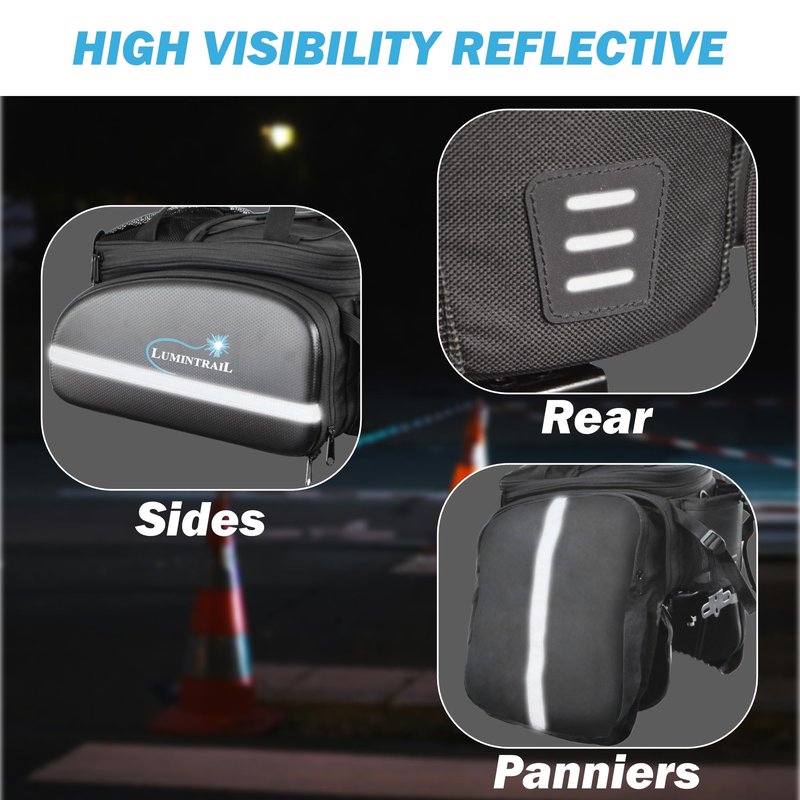 Lumintrail Bike Rear Rack Trunk Bag 34L - Expandable Pannier Bags for Bicycles - Waterproof Rain Cover Included