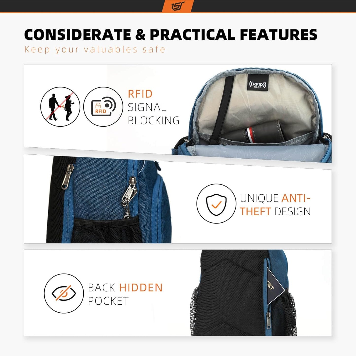 SKYSPER Sling Bag - RFID Crossbody Backpack for Travel & Hiking - Unisex Daypack in Blue
