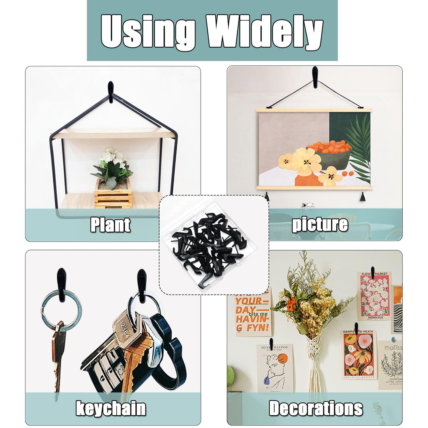 30 PCS Picture Hanging Nails Thumb Tacks for Wall Hangings, Heavy Duty Push Pins Wall Hooks for Drywall Cork Board, Picture Hanging Kit with Nails Black