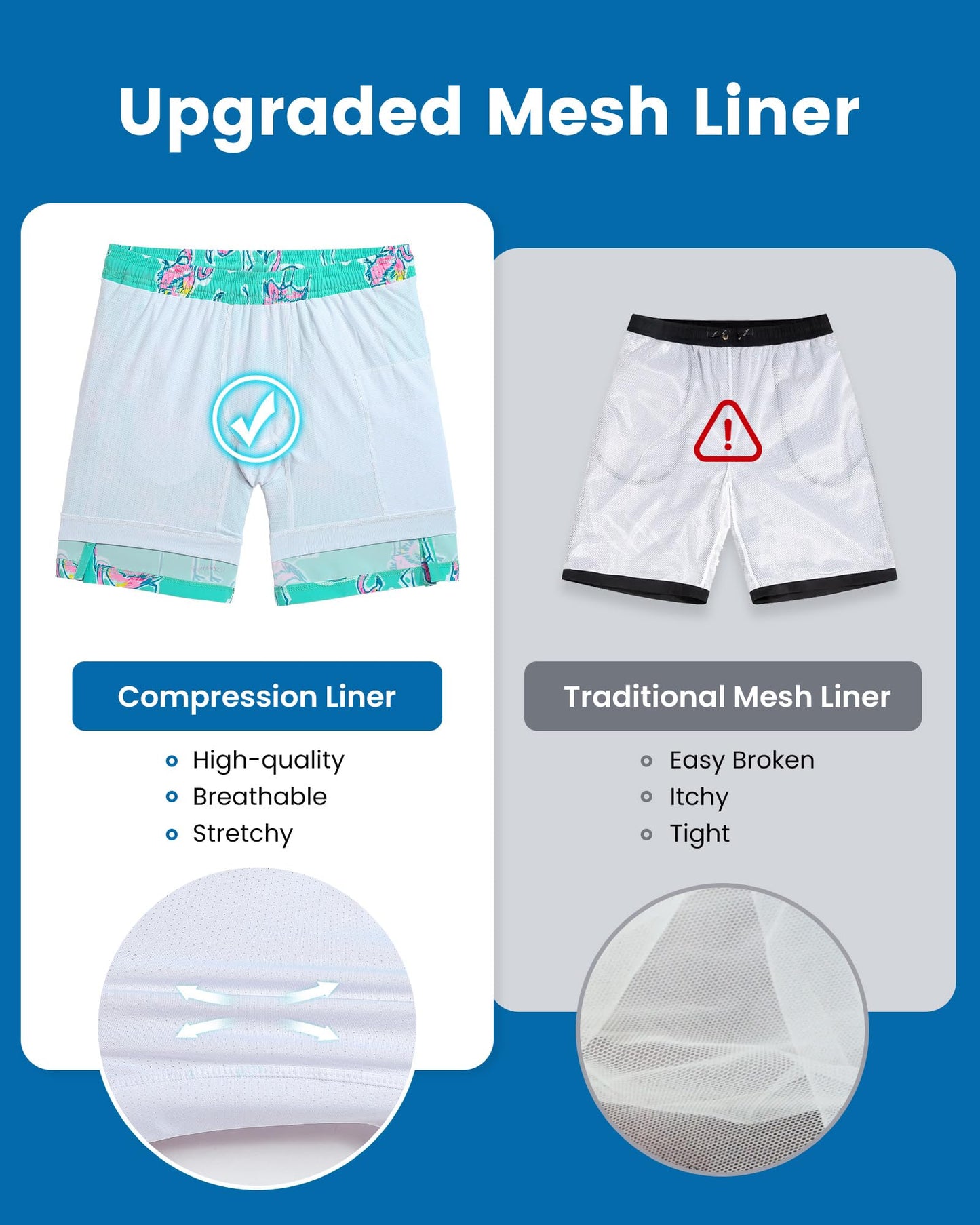 maamgic Mens Swim Trunks with Compression Liner 7 Inch Inseam Mens Bathing Suit Quick Dry Swimming Trunks Swimsuit Flamingo Green and White Large