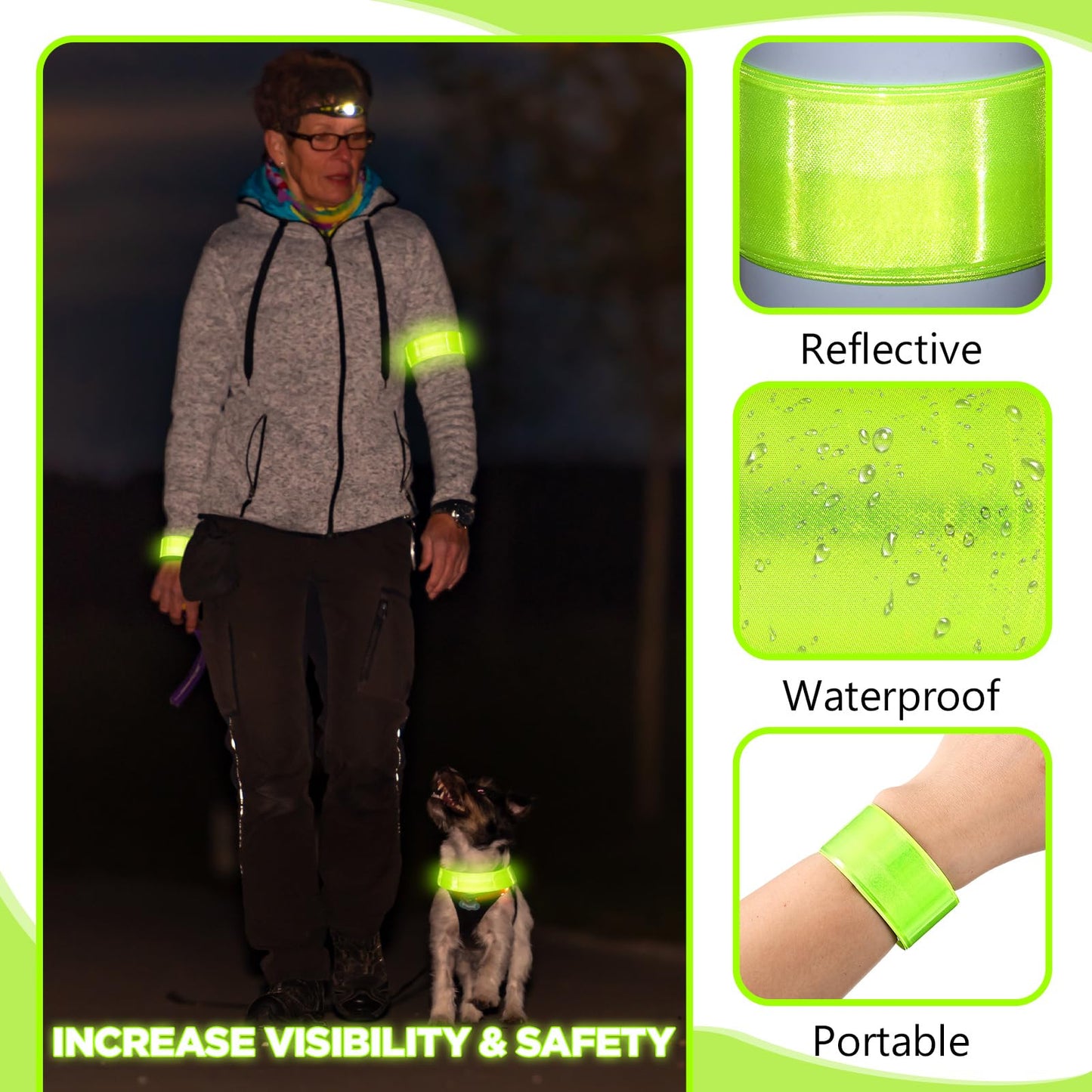 Halloscume 12 Pcs Reflective Arm Bands 15.75 in Reflective Snap Bands Slap Bracelets High Visibility Safety Ankle Strips Gift for Night Walking Cycling Running Jogging Hiking (Green)