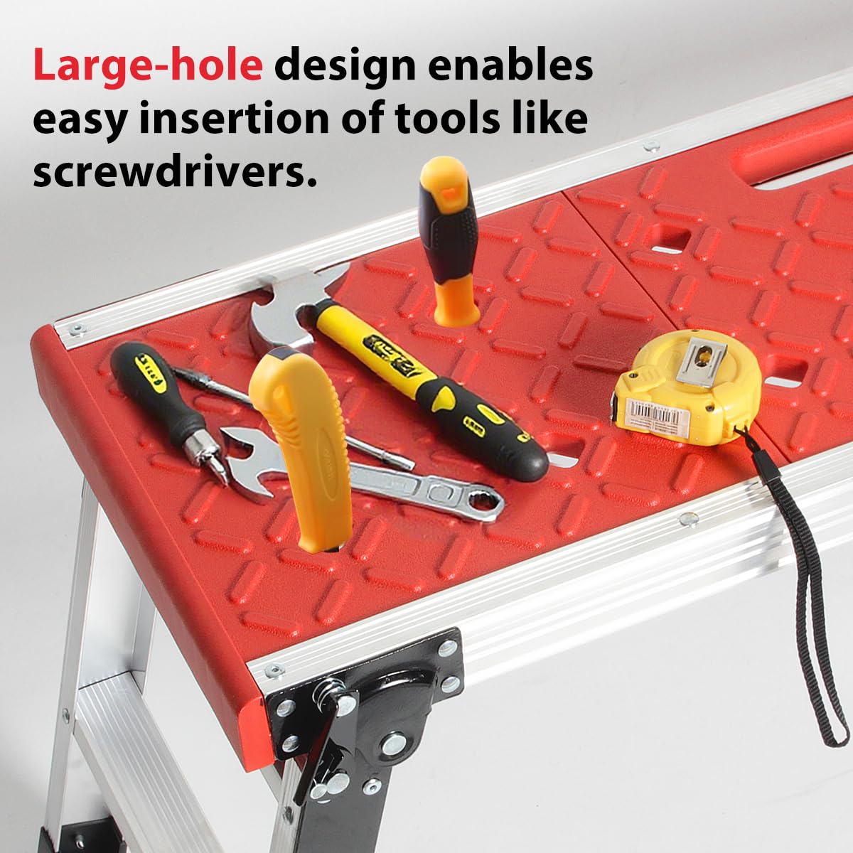 LEADALLWAY Folding Work Platform with Anti-Slip Feet Cover, Practical Step Ladder for Home Garage, Maximum Load 330lbs, Red