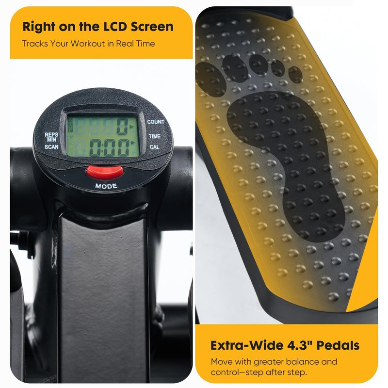 NEWBULIG Stair Steppers for Exercise at Home, Mini Stepper Machine with Resistance Bands and LCD Monitor, Workout Equipment for Full Body, 300lb Weight Capacity, Bright Sliver