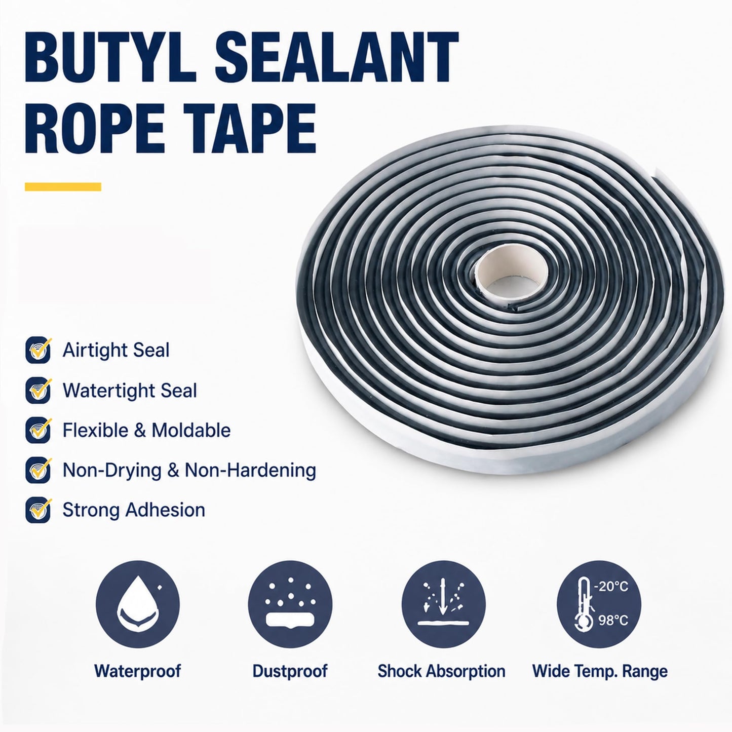 LLPT Butyl Sealant Rope Tape Diameter 3/8" x 16.5 Feet 1 Pack
