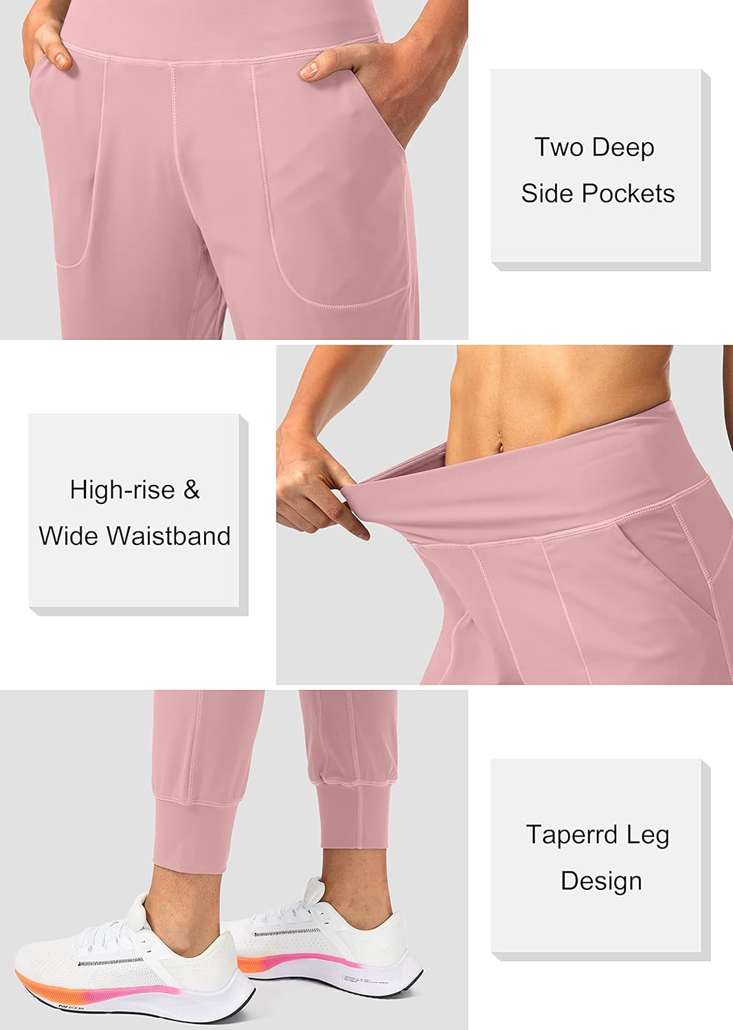 Soothfeel Women's High Waisted Joggers - Athletic Yoga Pants with Zipper Pockets | Petite/Regular/Tall