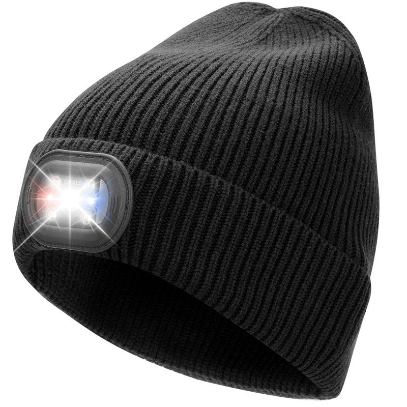 OKKLE Unisex LED Beanie with Light, USB Rechargeable Headlamp Hat, Winter Gifts for Men Women Husband Him Black