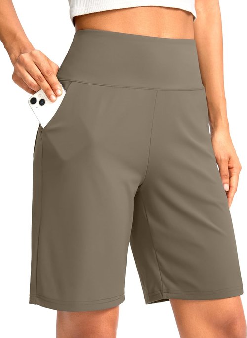 G Gradual Women's Bermuda Shorts - High Waisted 9" Knee Length with Pockets for Athletic Walking